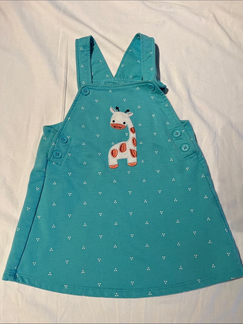 24M Kids Teal Giraffe Applique Pinafore Dress